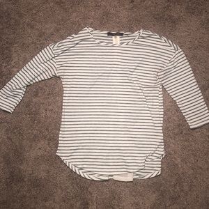 White and Grey Striped Causal Blouse Small